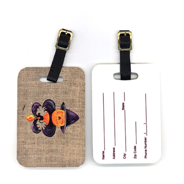 Carolines Treasures 4 x 2.75 in. Pair of Halloween Pumpkin Bat Fleur De Lis Luggage Tag 8748BT - main